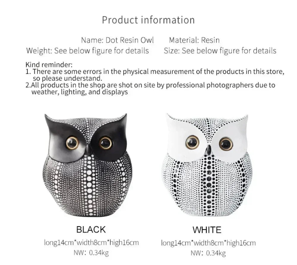 Artistic Black and White Owl Statue Figurines Resin Sculpture Home Desk Decor Bedroom Tv Cabinet... - House Of Avana