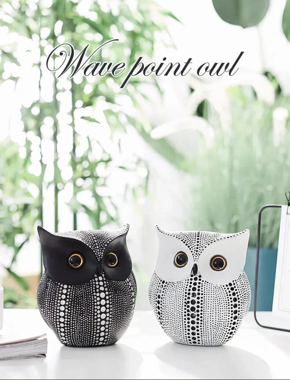 Artistic Black and White Owl Statue Figurines Resin Sculpture Home Desk Decor Bedroom Tv Cabinet... - House Of Avana