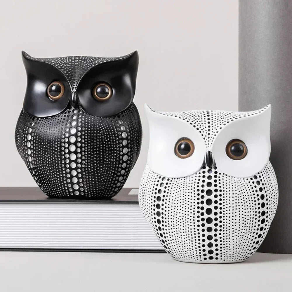 Artistic Black and White Owl Statue Figurines Resin Sculpture Home Desk Decor Bedroom Tv Cabinet... - House Of Avana
