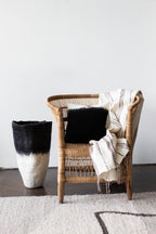 Eclipse Black & White Wool Floor Vase, angled view - House Of Avana