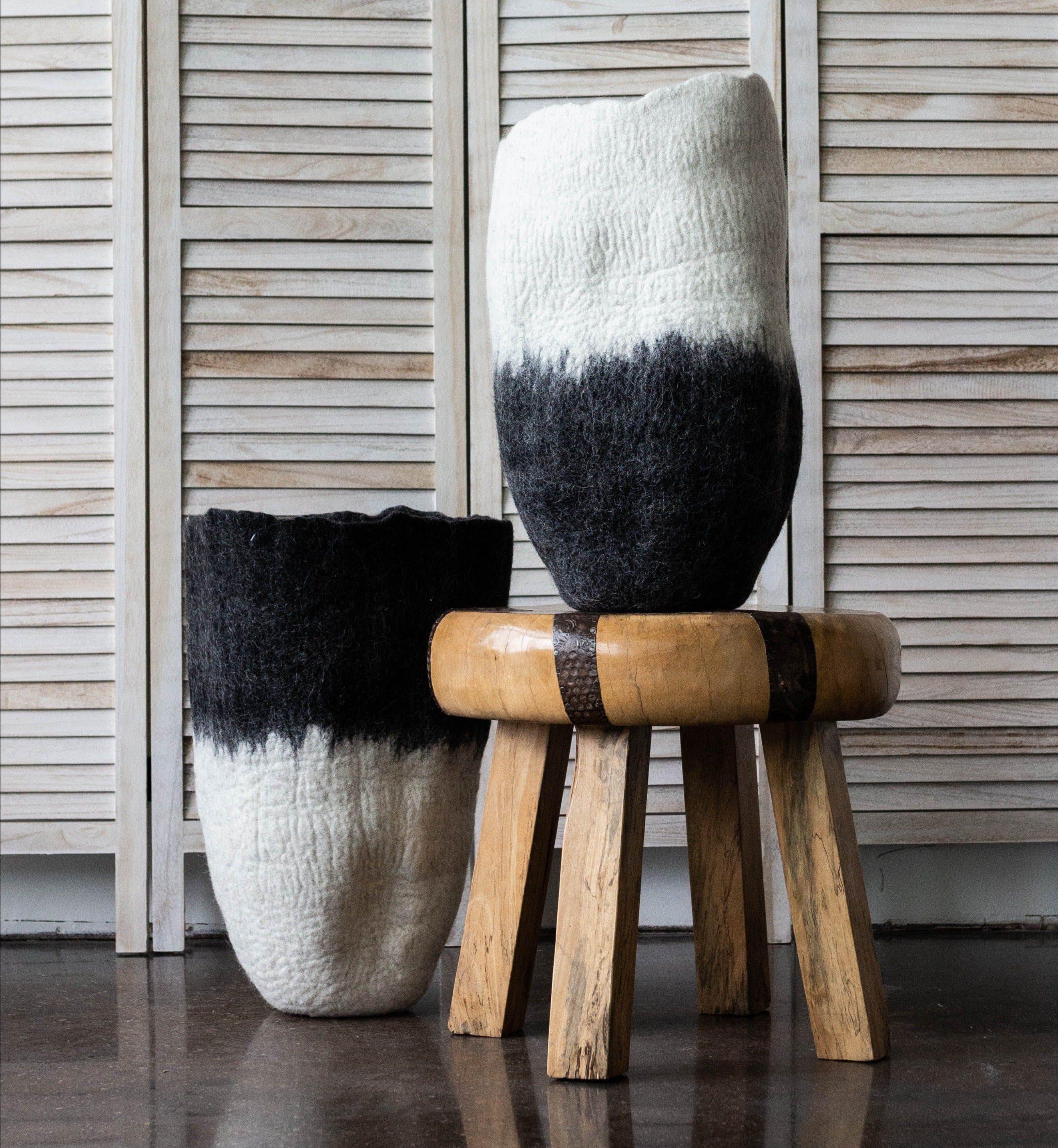 Eclipse Black & White Wool Floor Vase, detail shot - House Of Avana
