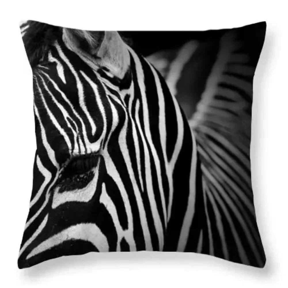 Zebra Print Pillowcase - 18x18 Black White, lifestyle image - House Of Avana