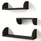 Black wood floating shelves, solid mounted, set of 3 - House of Avana