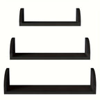 Black wood floating shelves, solid mounted, set of 3 - House of Avana