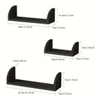 Black wood floating shelves, solid mounted, set of 3 - House of Avana