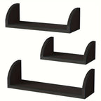 Wall Shelves - Floating Wood Black Set, angled view - House Of Avana