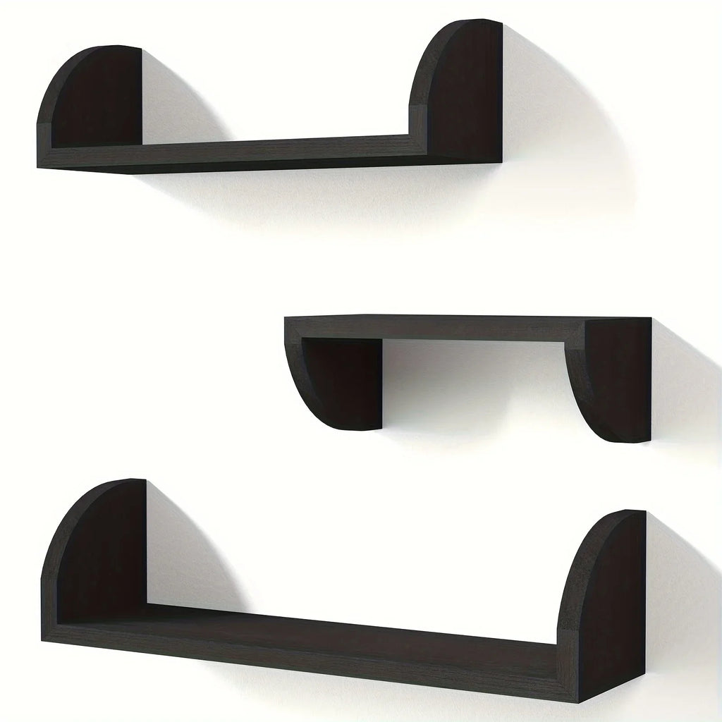 Wall Shelves - Floating Wood Black Set, close-up view - House Of Avana
