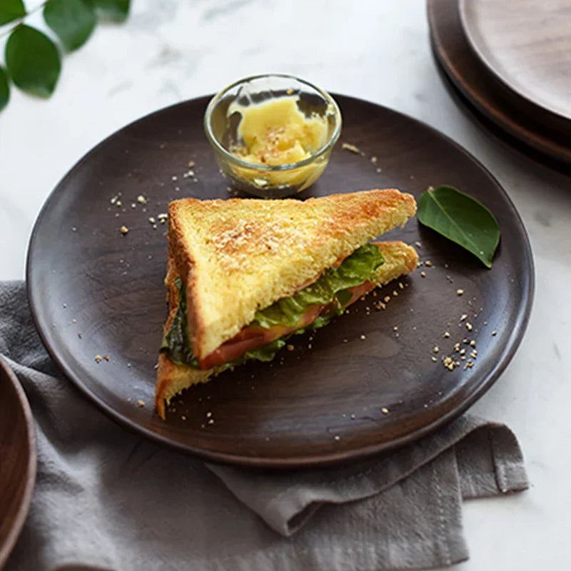 Black Walnut Wood Round Serving Plate 15-20cm Diameter, back view - House Of Avana