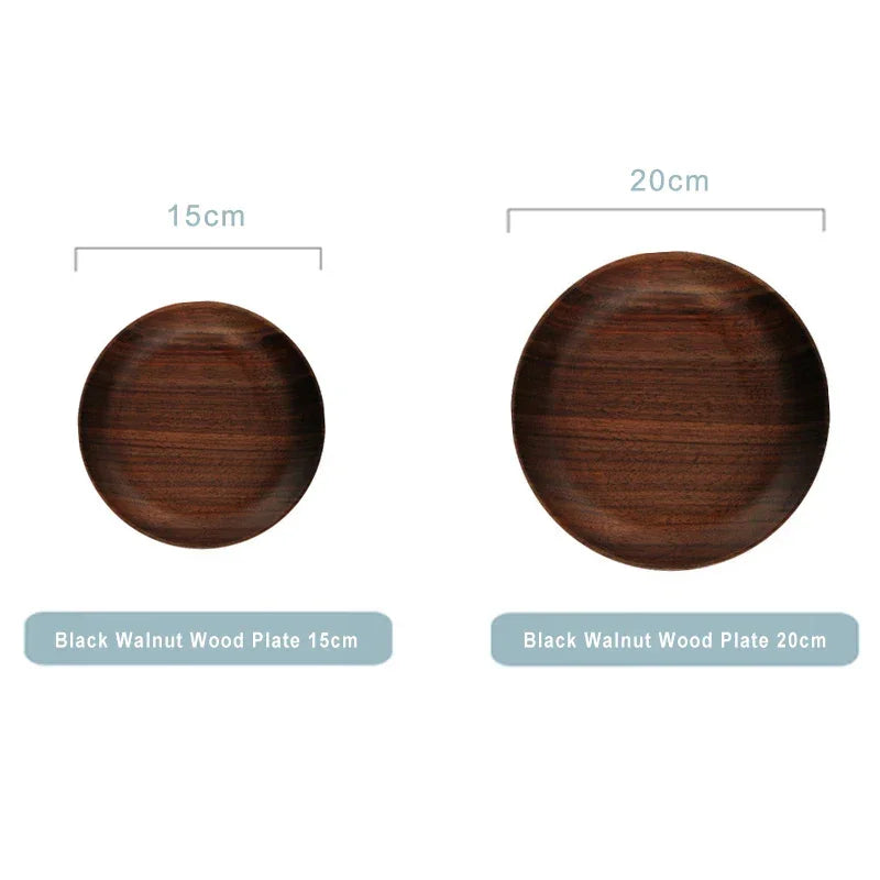 Black Walnut Wood Round Serving Plate 15-20cm Diameter, lifestyle image - House Of Avana