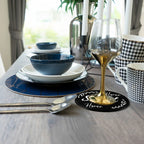 Black wooden coasters with holder, set of six heart-shaped pieces - House of Avana