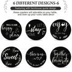 Black wooden coasters with holder, set of six heart-shaped pieces - House of Avana