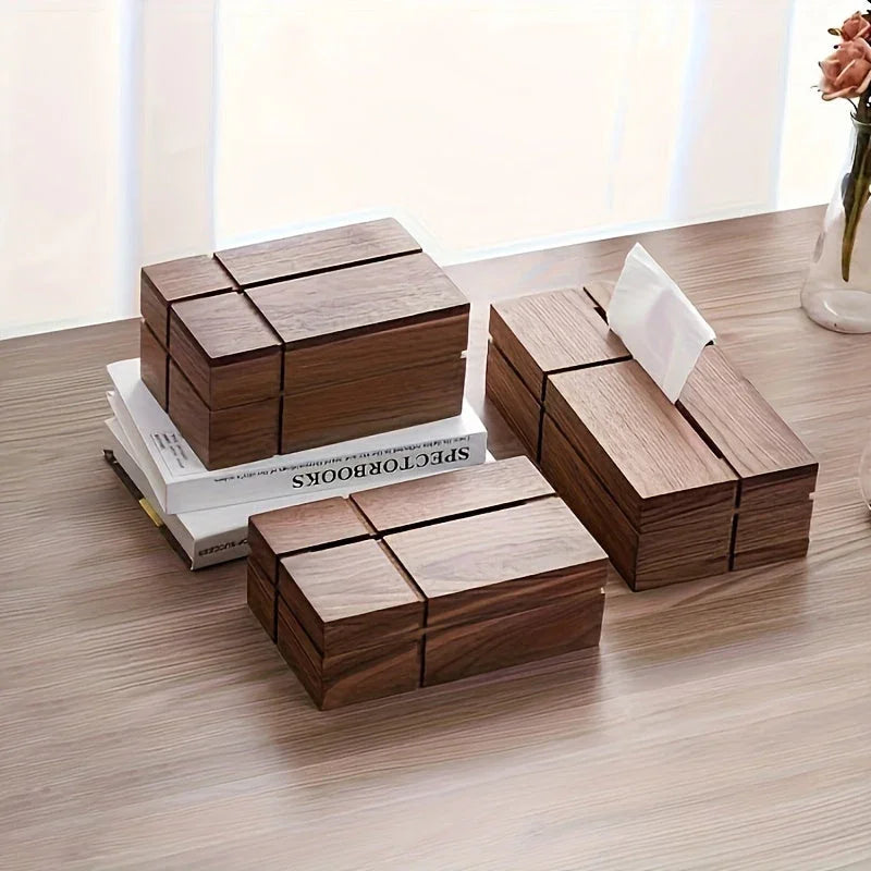 Black Walnut Wooden Tissue Box Cover Luxury Design, front view - House Of Avana