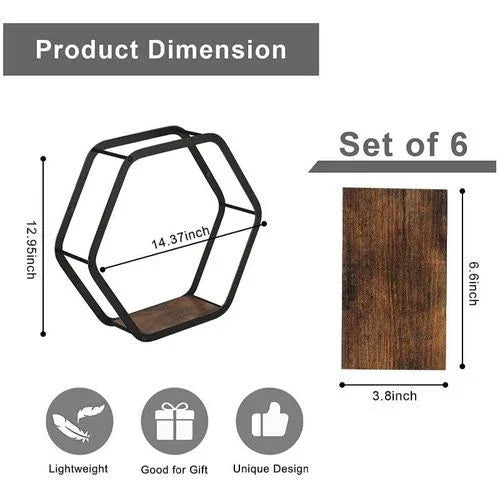 Black Wooden Floating Wall Shelves Set of Hexagonal, angled view - House Of Avana