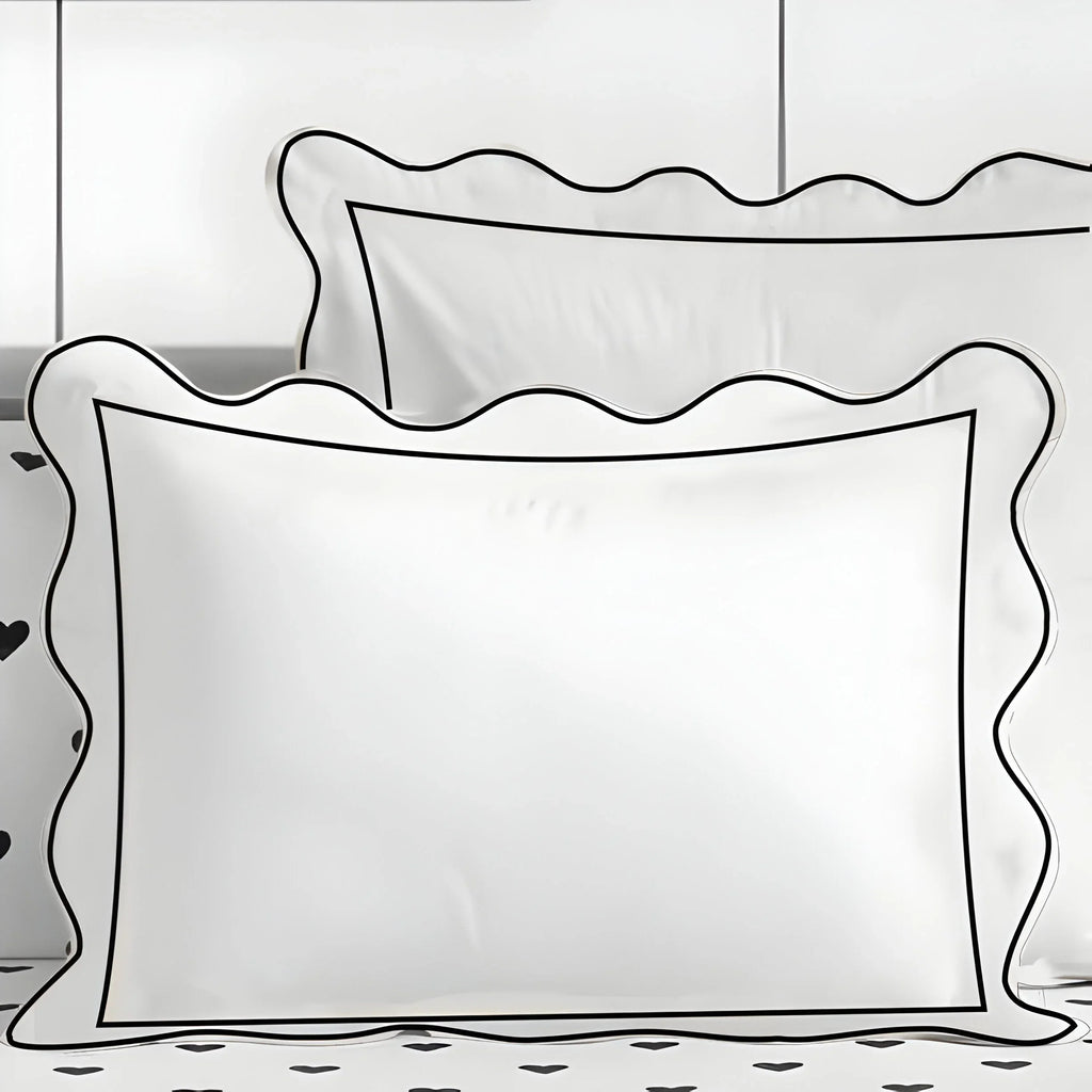 400TC Cotton Scallop Embroidery & Border Sateen Solid Duvet Cover Set PushpLinen