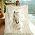 Blanket - Portable White Horse Design Throw, front view - House Of Avana
