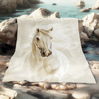 Blanket - Portable White Horse Design Throw, lifestyle image - House Of Avana