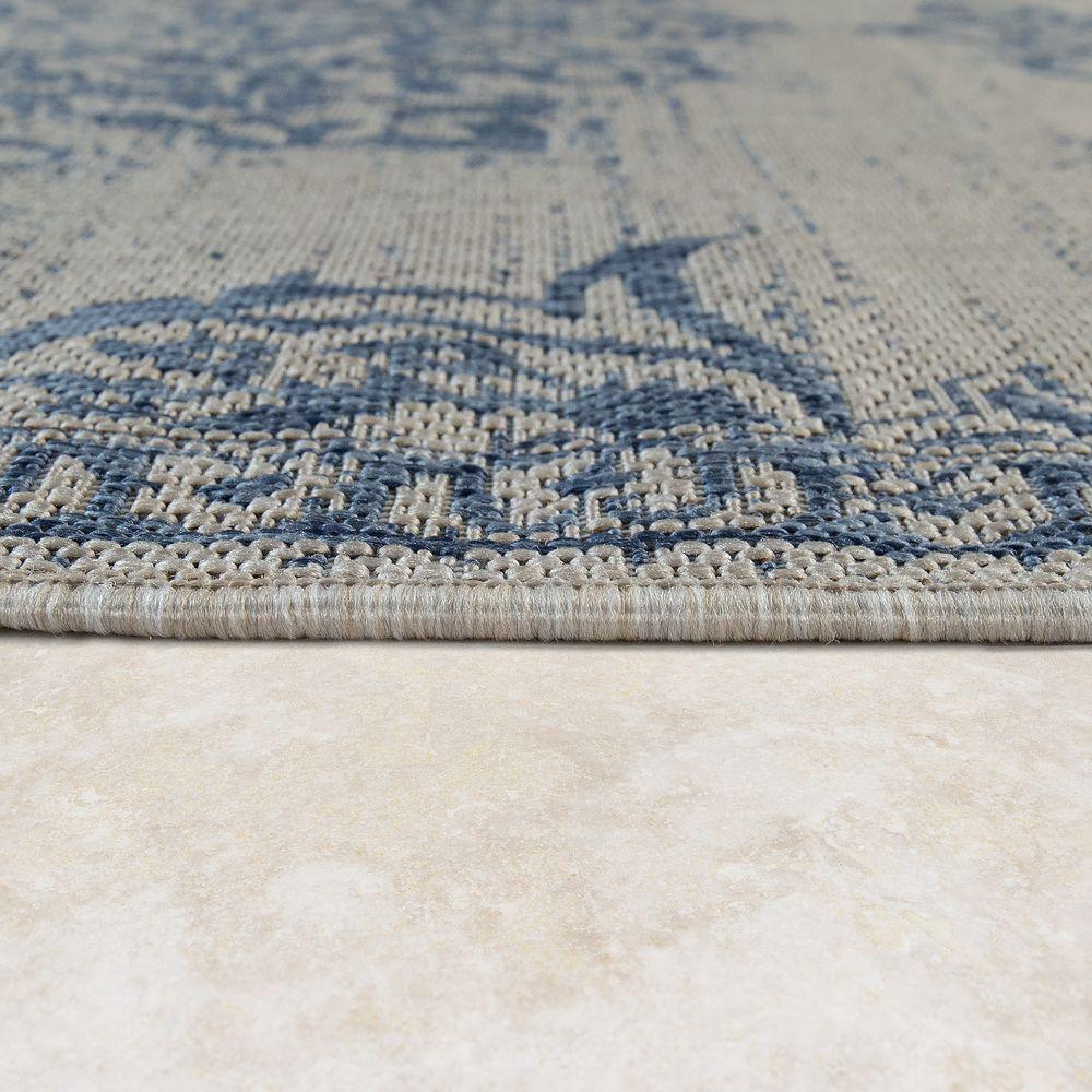 Outdoor Rug Blue Beige Oriental Design Floral Pattern Balcony Living Room RugYourHome