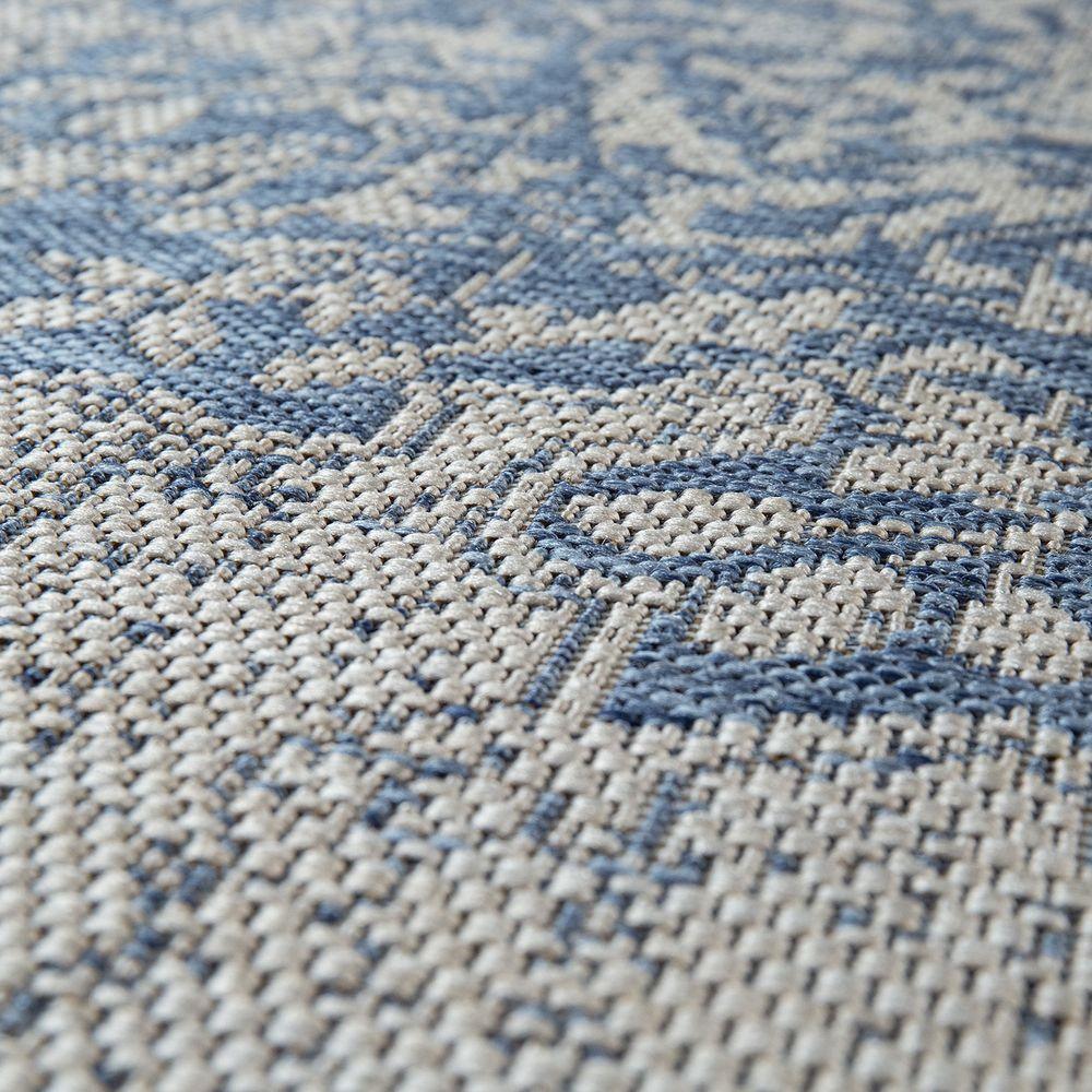 Outdoor Rug Blue Beige Oriental Design Floral Pattern Balcony Living Room RugYourHome
