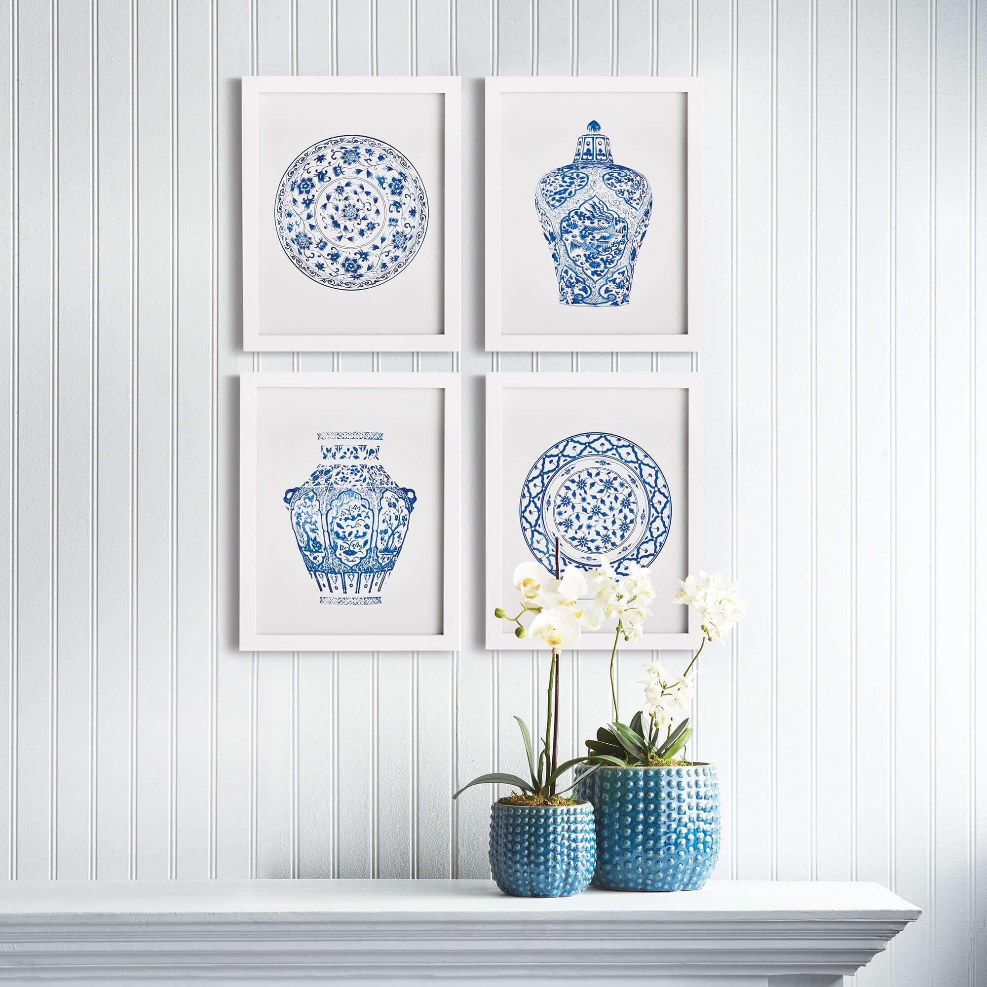 Blue and White Chinoiserie Ginger Jar and Plate Prints (Set of 4) Vintage Shopper