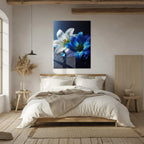 Blue and White Lilies with Dew Drops – Elegant Uv Glass Floral Wall Art - Kafcd096, detail shot - House Of Avana