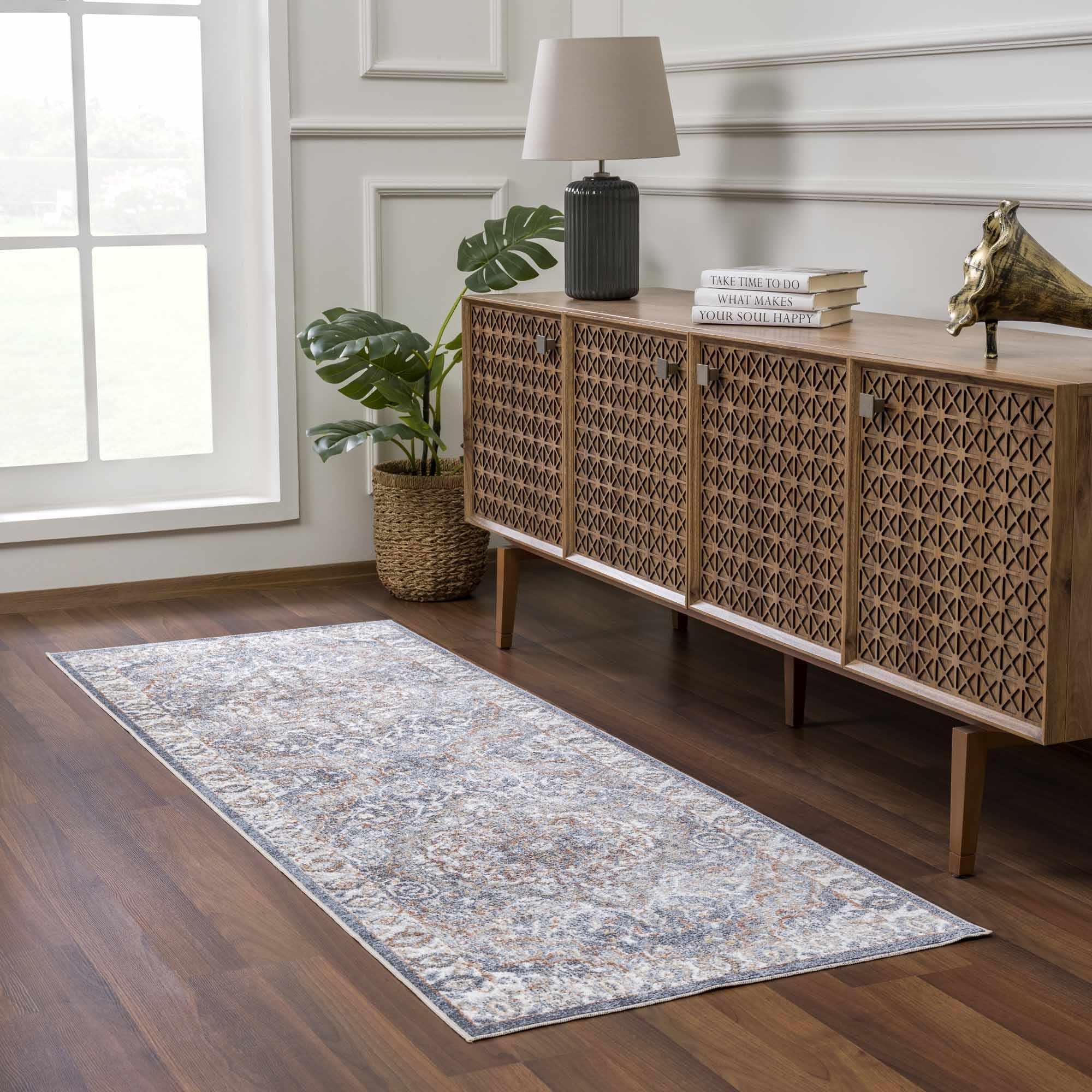 Aurum Blue & Beige Washable Area Rug - House Of Avana