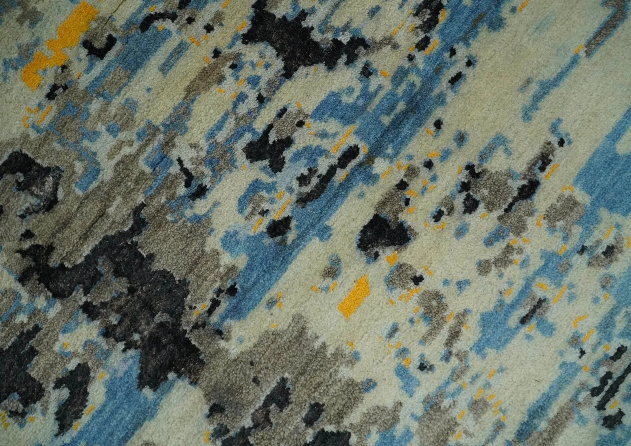 10x14 Fine Hand Knotted Blue and Black Modern Abstract Style Antique Wool and Silk Area Rug | Agr49,... - House Of Avana