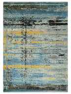 10x14 Fine Hand Knotted Blue and Black Modern Abstract Style Antique Wool and Silk Area Rug | Agr49,... - House Of Avana