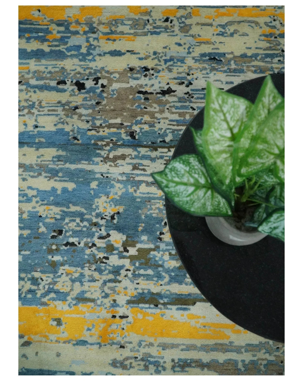 10x14 Fine Hand Knotted Blue and Black Modern Abstract Style Antique Wool and Silk Area Rug | Agr49, top... - House Of Avana