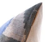 Handmade Silk Velvet Abstract Throw Pillow - 20x20, Modern Blue, Black, and Gray Design with Down... - House Of Avana