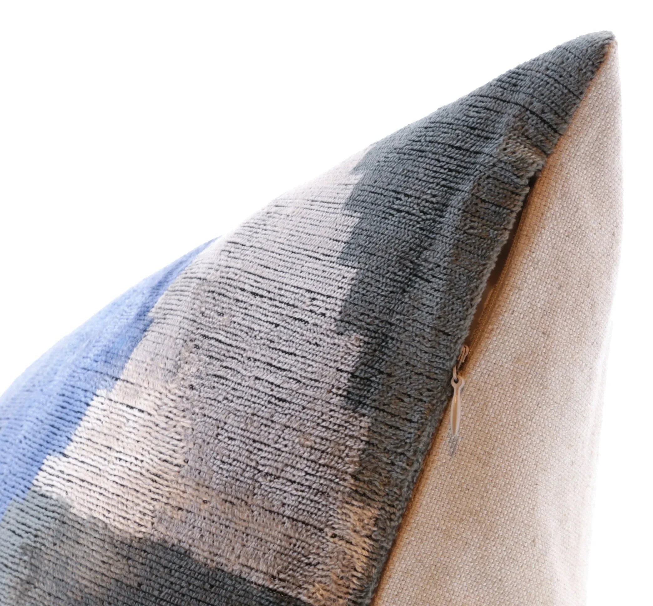 Handmade Silk Velvet Abstract Throw Pillow - 20x20, Modern Blue, Black, and Gray Design with Down... - House Of Avana