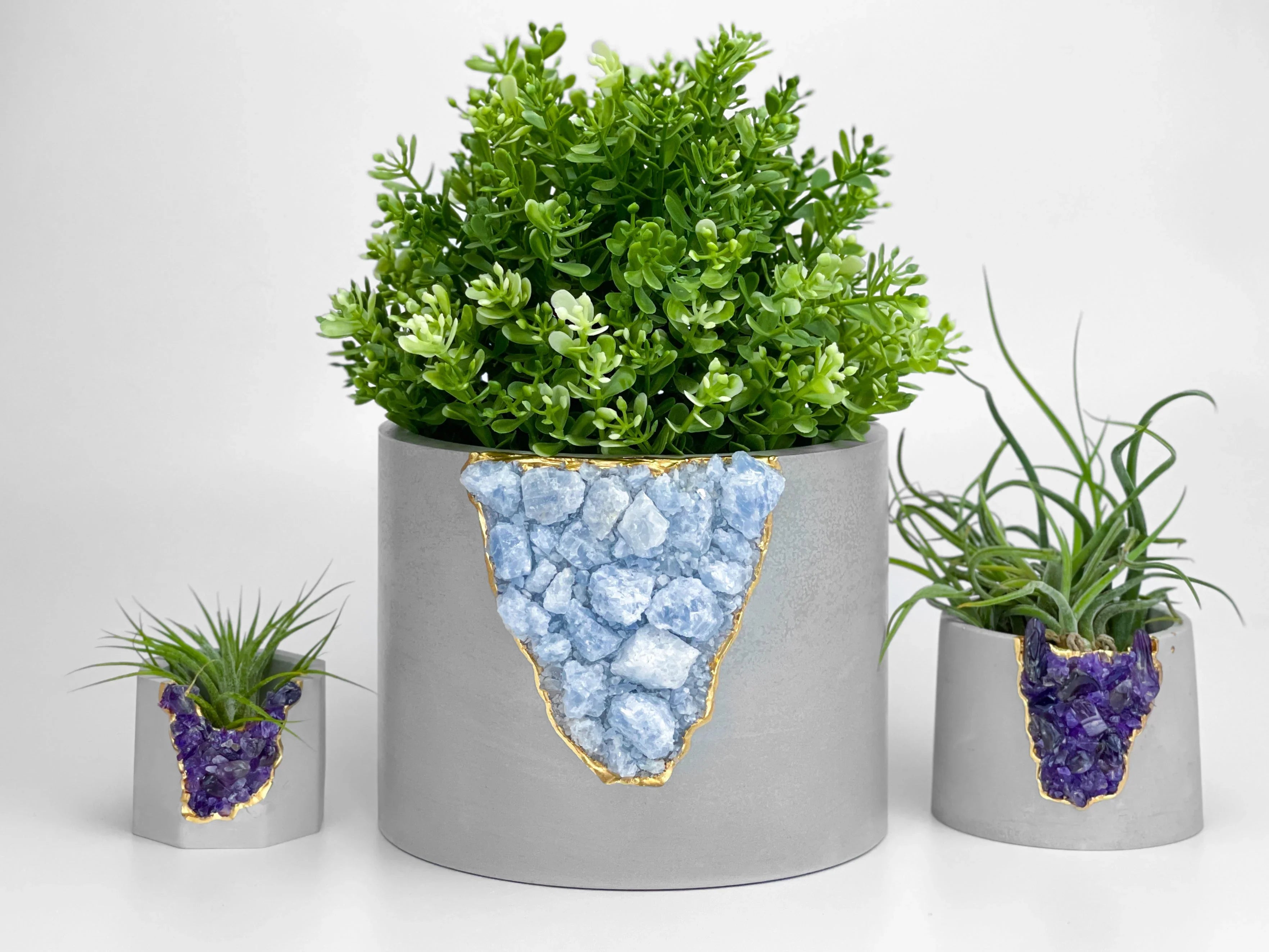 Blue Calcite Inch Planter for Plants and Small Gardens, back view - House Of Avana
