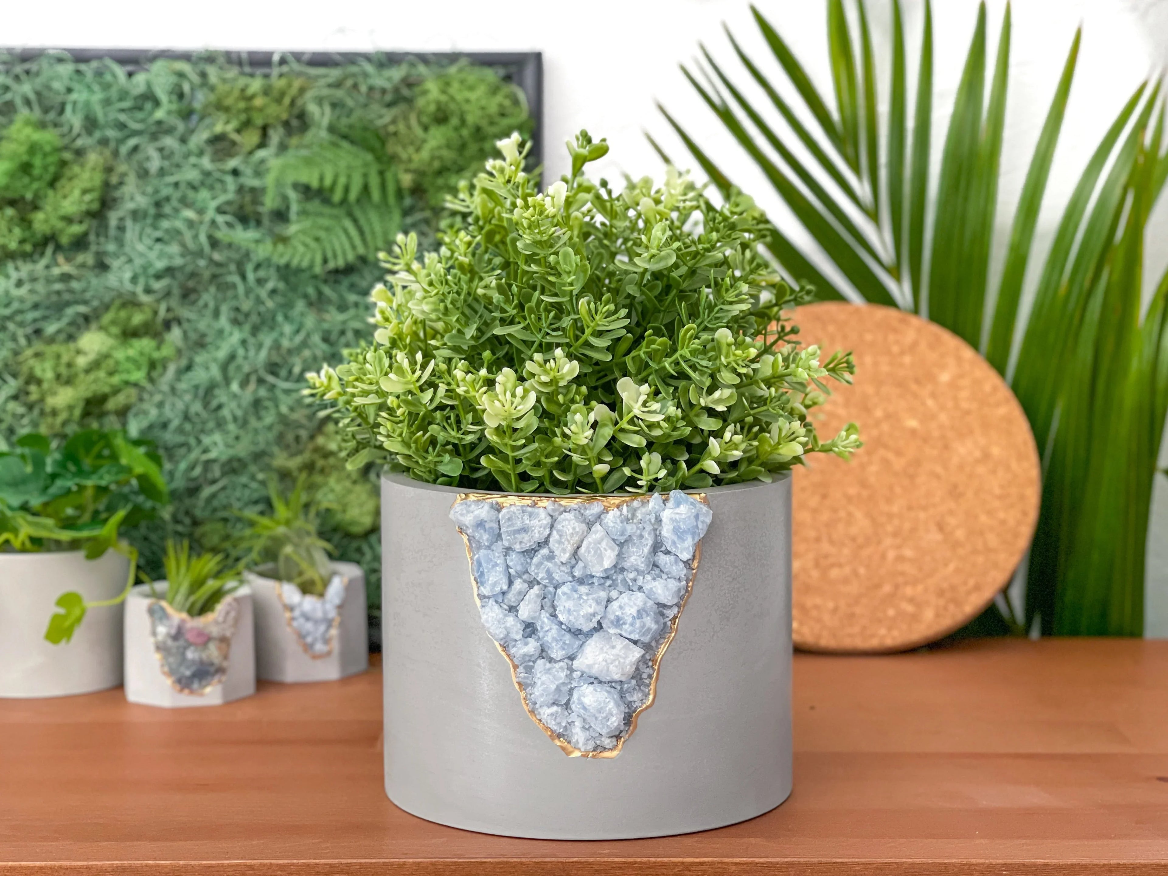 Blue Calcite Inch Planter for Plants and Small Gardens, side view - House Of Avana