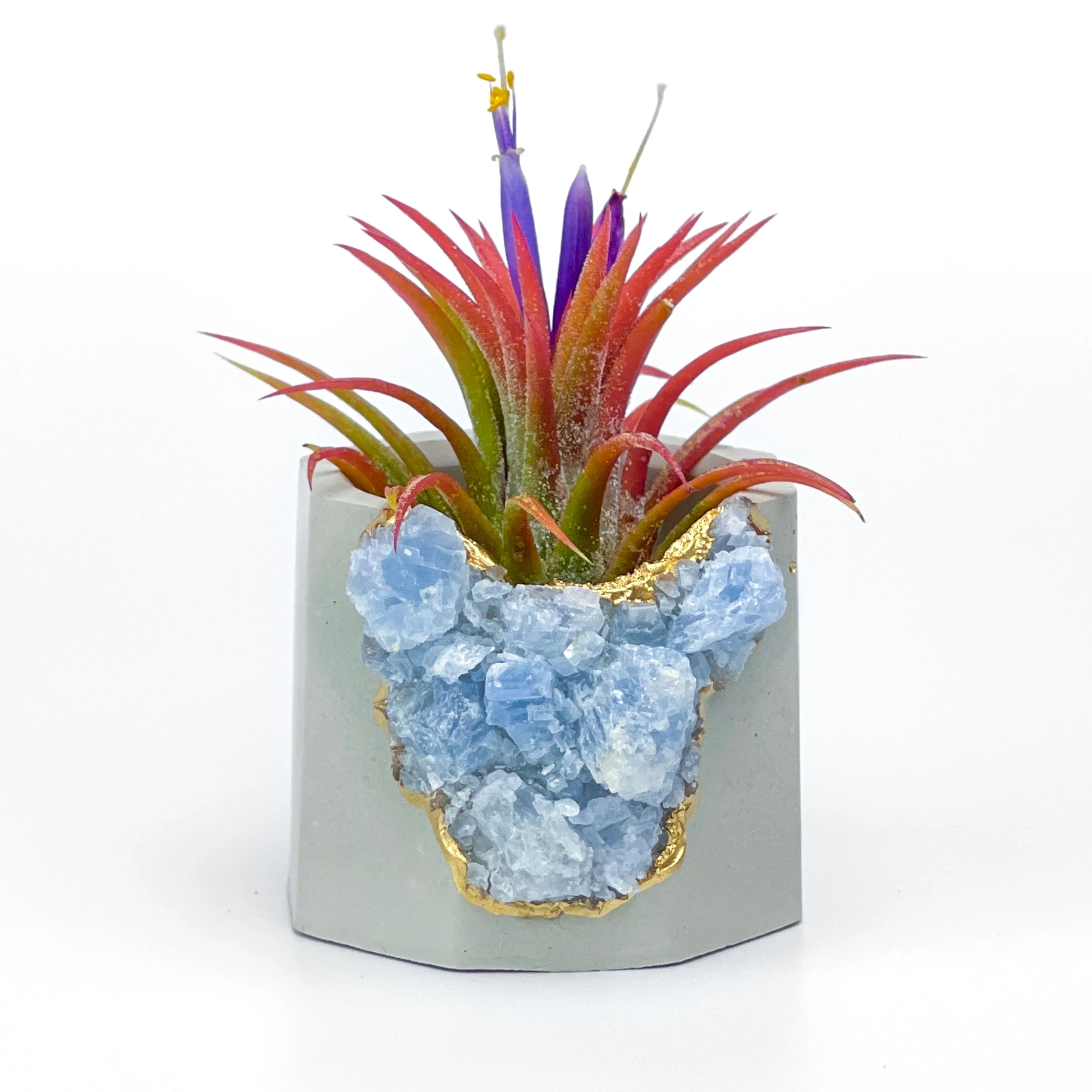 Blue Calcite Geode Planter with Natural Stone Layers, side view - House Of Avana