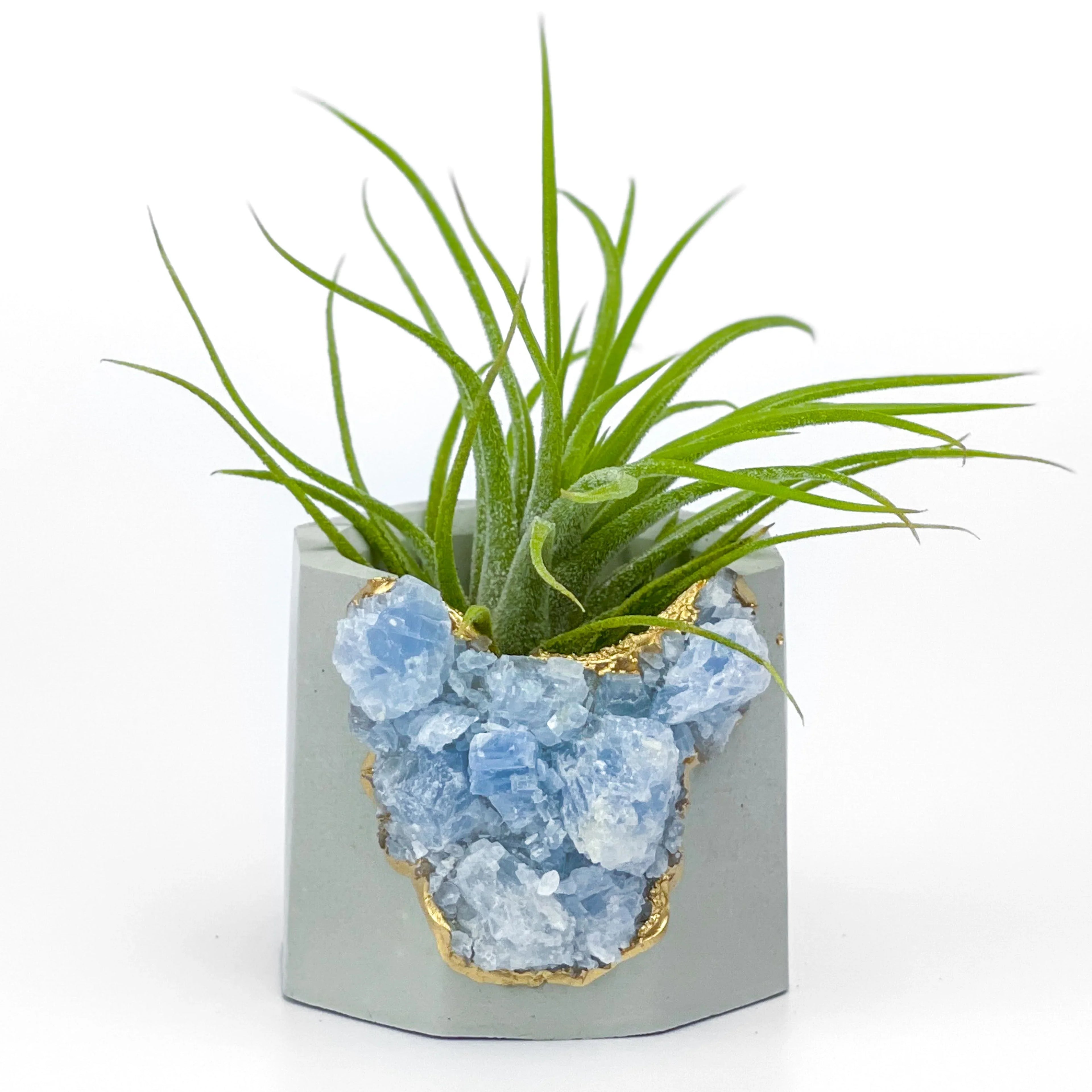 Blue Calcite Geode Planter with Natural Stone Layers, top view - House Of Avana