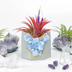 Blue Calcite Geode Planter with Natural Stone Layers, angled view - House Of Avana