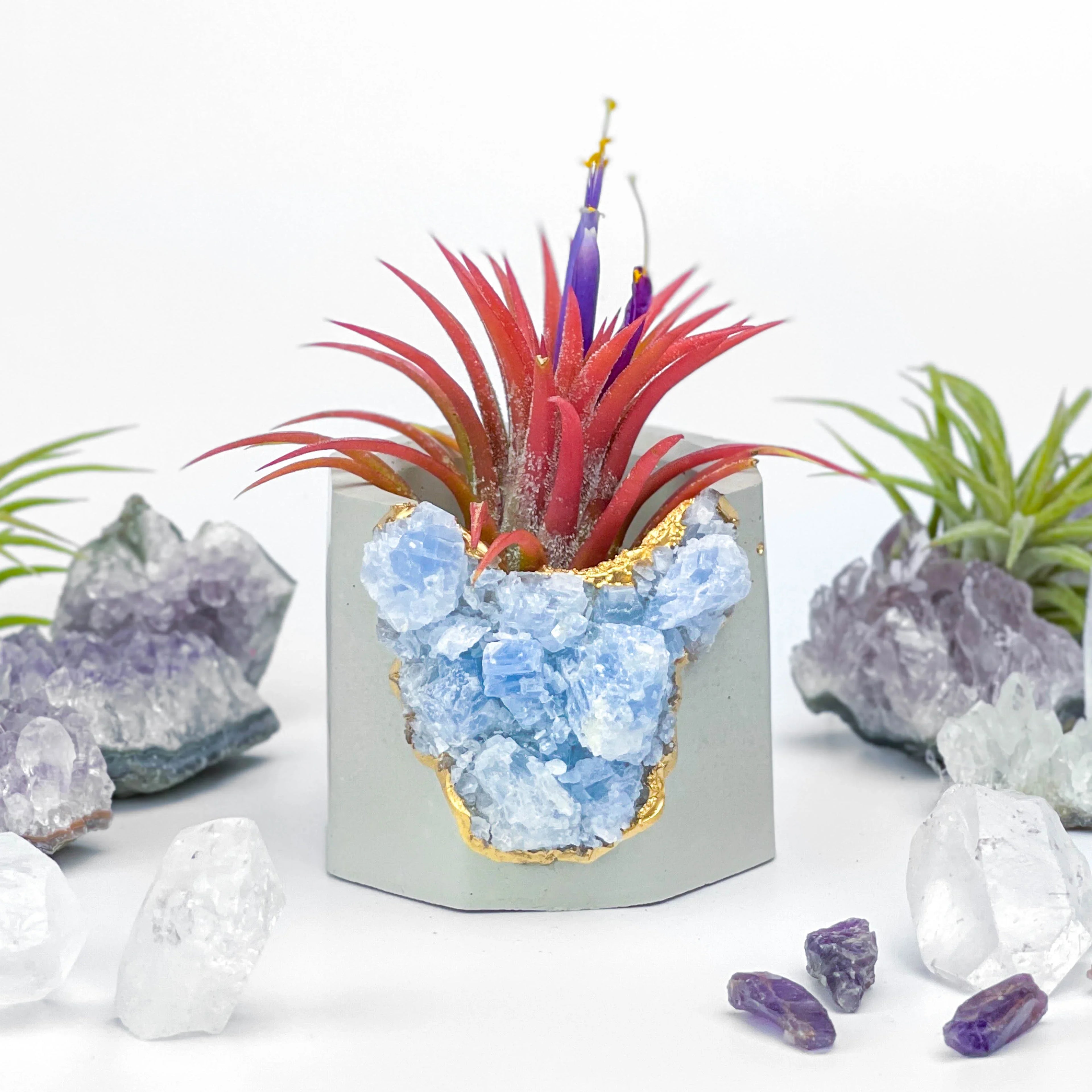 Blue Calcite Geode Planter with Natural Stone Layers, angled view - House Of Avana