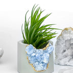 Blue Calcite Geode Planter with Natural Stone Layers, angled view - House Of Avana
