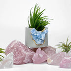 Blue Calcite Geode Planter with Natural Stone Layers, angled view - House Of Avana