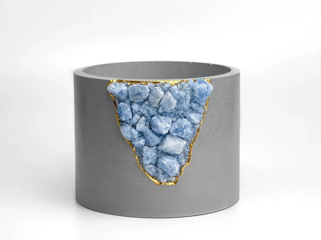 Blue calcite planter, 6 inches, natural stone décor - House of Avana