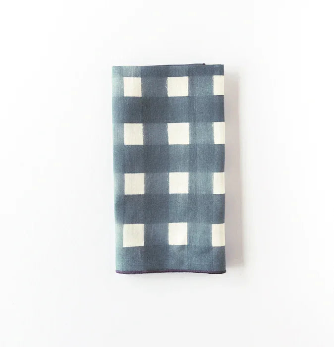 Blue Cross-hatch Napkins, back view - House Of Avana