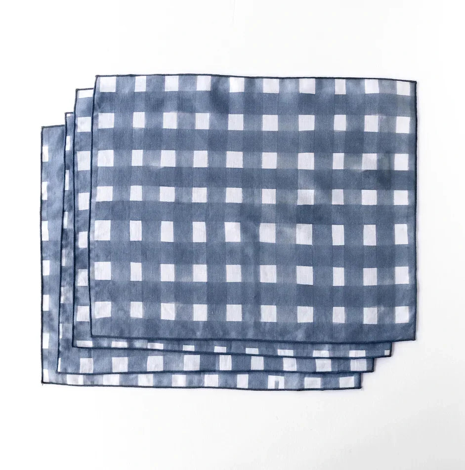 Blue Cross Hatch Placemat, back view - House Of Avana