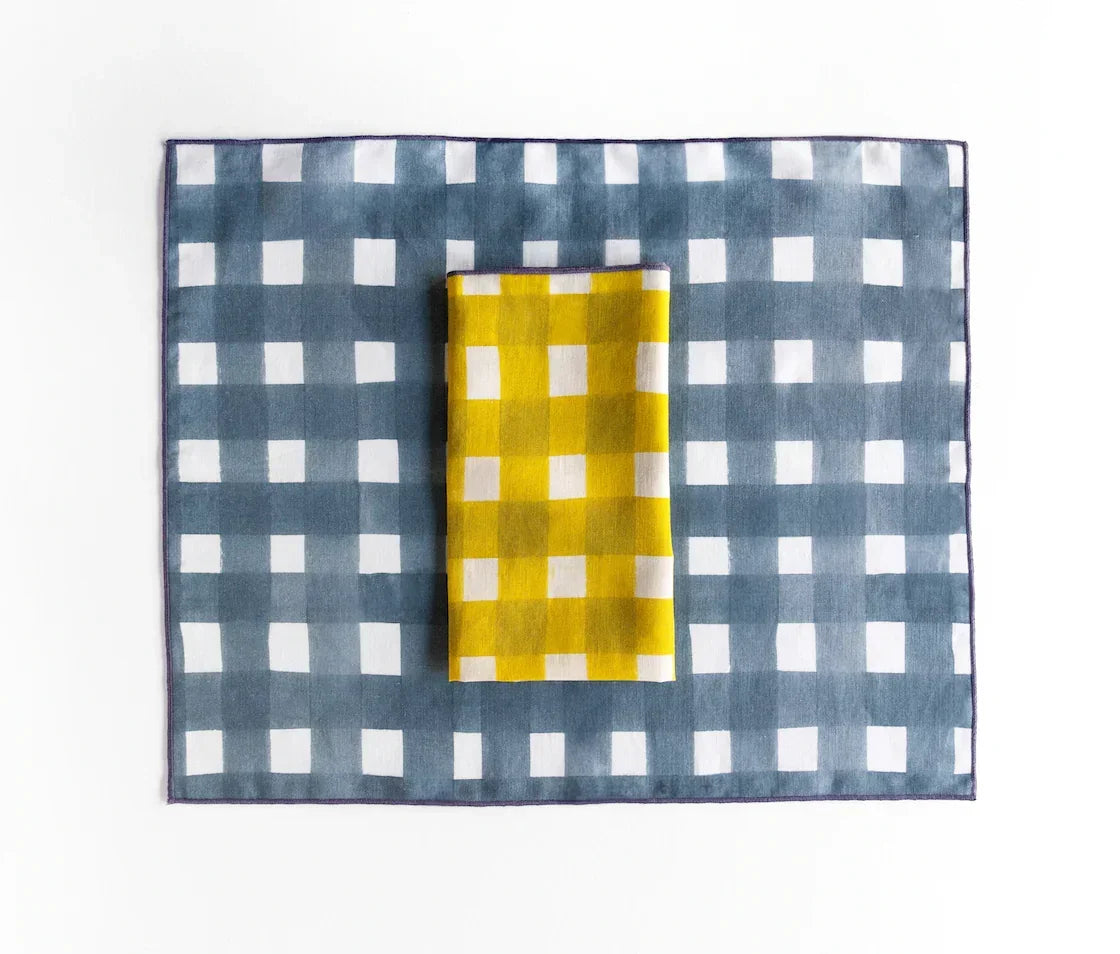 Blue Cross Hatch Placemat, detail shot - House Of Avana