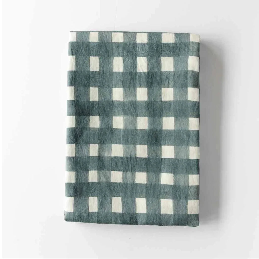 Blue Cross-hatch Tablecloth, back view - House Of Avana