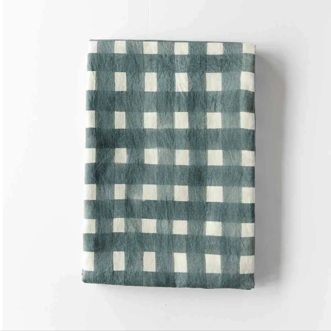 Blue Cross-hatch Tablecloth, back view - House Of Avana