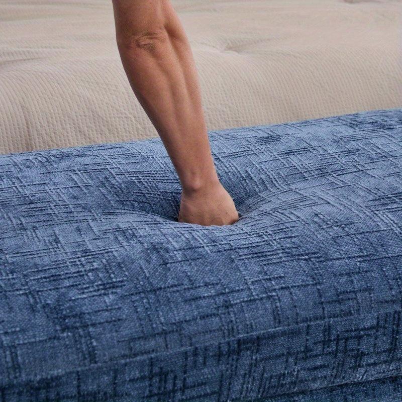 Elegant Blue 7' Chenille Bed Bench with Pillows - House Of Avana