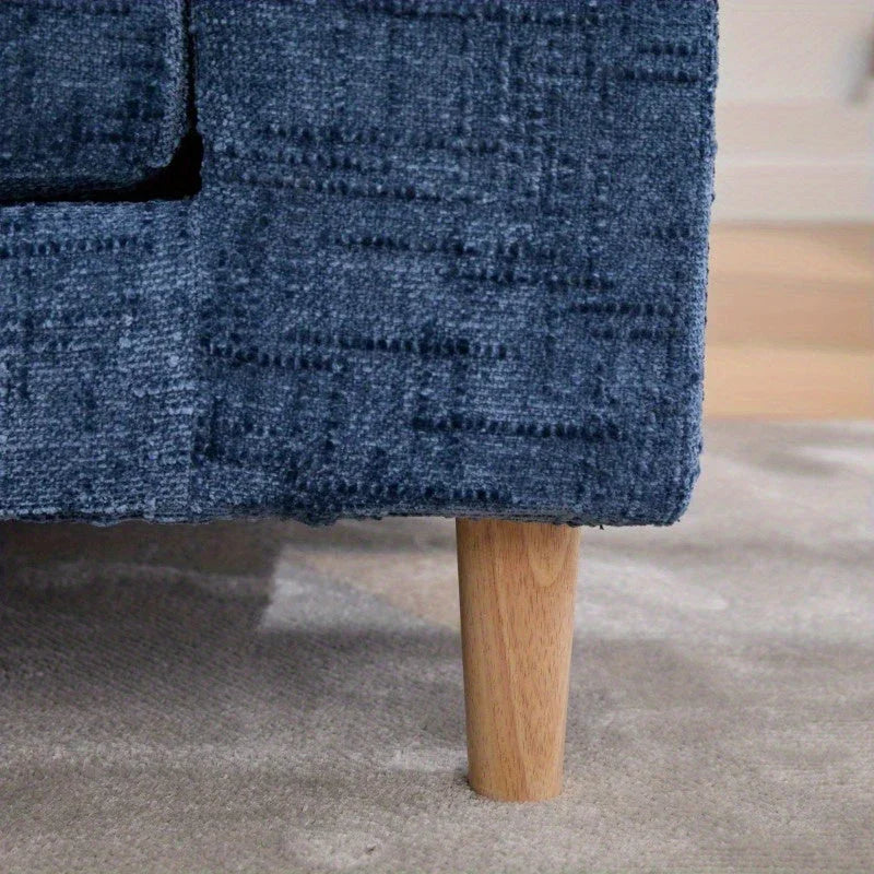 Elegant Blue 7' Chenille Bed Bench with Pillows - House Of Avana