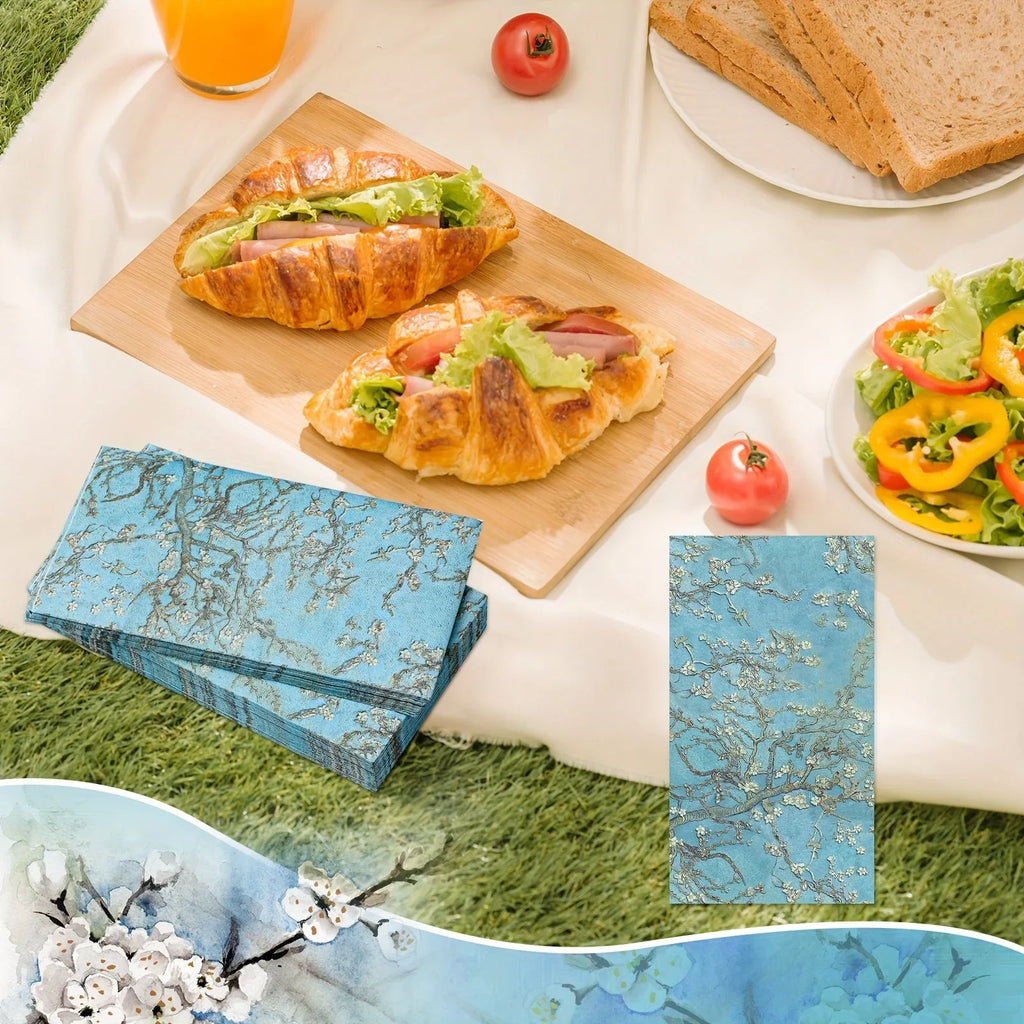 Blue floral paper hand towels, 200 count, soft absorbent sheets - House of Avana