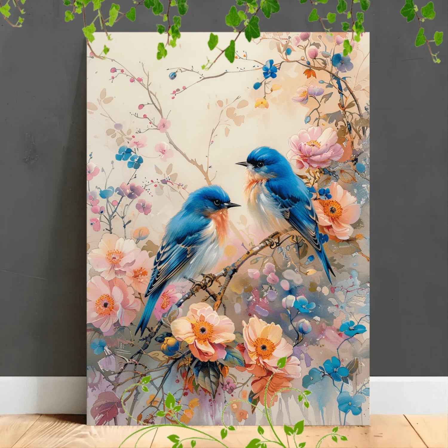 Delightful Wooden Framed Pastel Floral Canvas Painting - Vibrant Nature-inspired Artwork for Office... - House Of Avana