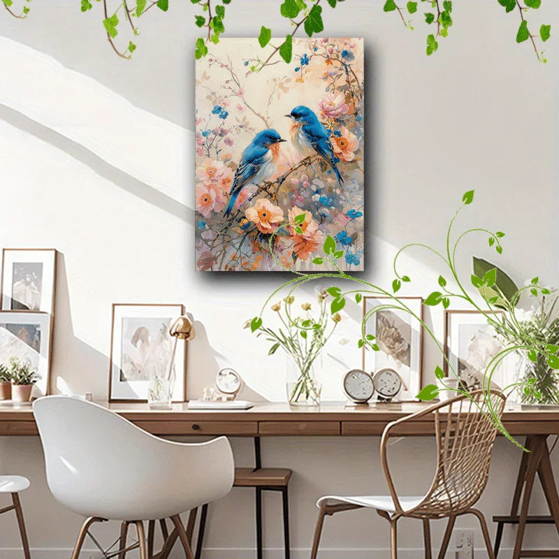 Delightful Wooden Framed Pastel Floral Canvas Painting - Vibrant Nature-inspired Artwork for Office... - House Of Avana