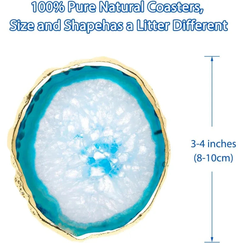 Blue Agate Coasters Set of with Gift Box Luxiv 4 Agate Coasters for Drinks Natural Crystal Coasters with... - House Of Avana